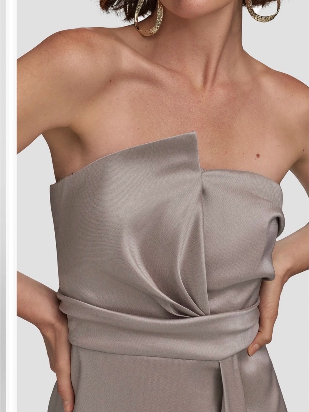 Donna Karan Taupe Strapless Draped Evening Gown, Size 12 - Picture 4 of 11